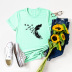   feather bird printed cotton short-sleeved t-shirt women NSSN2680