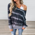 tie-dye sweater women s autumn new style halter long-sleeved pullover round neck ladies sweater NSSI2724
