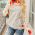 women long-sleeved striped stitching casual pile collar hooded pullover sweater  NSSI2727
