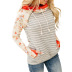 women long-sleeved striped stitching casual pile collar hooded pullover sweater  NSSI2727
