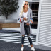 Sweater jacket autumn and winter loose striped knit women s cardigan mid-length jacket NSSI2774