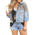 short denim jacket autumn and winter new style long-sleeved leopard stitching casual ladies jacket  NSSI2799
