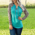  leopard print stitching neckline cross tie long-sleeved ladies top  NSSI2810