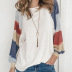 color sólido color de golpe moda casual cuello redondo manga larga blusa de mujer NSSI2811