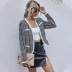 Autumn plaid casual ladies cardigan long sleeves contrast stitching lace short beltless jacket NSDF2821