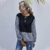 Plaid stitching solid color ladies round neck loose long-sleeved casual pullover  NSDF2823