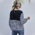 Jersey casual de manga larga suelta con cuello redondo y costuras a cuadros de color sólido para mujer NSDF2823