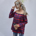   casual one-word collar plaid button decoration slim-fit top NSDF2825