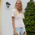  women s knitted striped V-neck T-shirt top NSAL2905