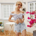 Chaleco corto de ocio de vacaciones de encaje plisado con estampado floral de verano para mujer NSAL2907