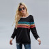 knitted sweater women new color striped loose long-sleeved round neck ladies pullover  NSSI2959