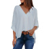 women new solid color fashion v-neck pullover chiffon shirt  NSSI2964