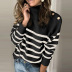 striped button decoration long-sleeved high-neck pullover sweater NSSI2969