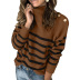 striped button decoration long-sleeved high-neck pullover sweater NSSI2969