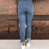 Agujeros desgastados cintura alta nueve puntos jeans ajustados para damas NSSI2973