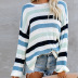  color striped long-sleeved loose round neck pullover sweater   NSSI2996