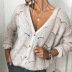 women autumn and winter new style solid color crochet hollow buttoned v-neck long-sleeved sweater  NSSI2997