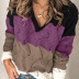Contrast Color V-neck Pullover Long Sleeve Casual Ladies Sweater  NSSI3010