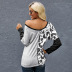  striped stitching v-neck casual pullover long-sleeved ladies top NSSI3018