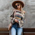  color striped long-sleeved loose round neck pullover sweater  NSSI3021
