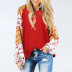 women autumn new style long-sleeved floral contrast stitching round neck sweater  NSSI3026