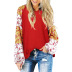 women autumn new style long-sleeved floral contrast stitching round neck sweater  NSSI3026