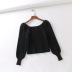 Comercio al por mayor de otoño francés cuadrado cuello burbuja linterna manga corta mujeres suéter superior de punto NSAM3100