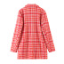 Wholesale autumn blogger retro red plaid double-breasted casual suit jacket  NSAM3106