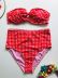 bikini de tubo con cordones a cuadros rojos traje de baño dividido de cintura alta con cuello en V y cordones NSHL3283
