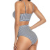 nuevo traje de baño dividido de cintura alta con estampado de bikini a rayas de cuello alto NSHL3324