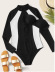 new black and white sports long-sleeved swimsuit NSHL3340