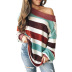 mujer otoño / invierno color rayas puños cuello redondo hilo costura suéter suéter NSSI3391