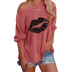 autumn and winter leopard print lip print casual round neck long sleeve pullover sweatershirt  NSSI3398