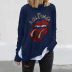 women long-sleeved autumn new style cartoon lip print casual round neck ladies pullover sweater  NSSI3405