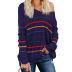 knitted sweater women new color striped loose long-sleeved v-neck ladies pullover NSSI3434