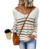 knitted sweater women new color striped loose long-sleeved v-neck ladies pullover NSSI3434
