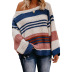  striped contrast long-sleeved round neck knitted sweater NSSI3442