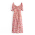 vestido largo de gasa con estampado floral y mangas abullonadas drapeadas NSAM3601