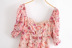  draped puff sleeve floral print chiffon long dress NSAM3601