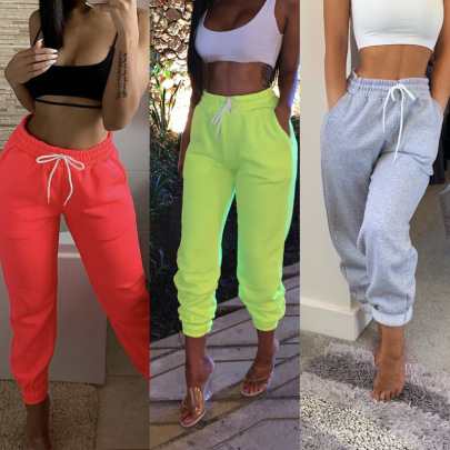 Women's Fashion Casual Solid Color Tie-up Trousers Sports Pants Casual Pants NSYF3629