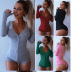 Fall/ Deep V-Neck Button Threaded Long Sleeve Warm Tight Fit Shorts NSYF3633