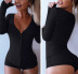 Fall/ Deep V-Neck Button Threaded Long Sleeve Warm Tight Fit Shorts NSYF3633