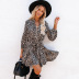  new leopard print lantern sleeve ruffled long-sleeved dress NSYD3681