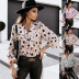 hot sale autumn and winter V-neck ruffle button long-sleeved printed shirt top  NSYD3713