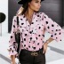hot sale autumn and winter V-neck ruffle button long-sleeved printed shirt top  NSYD3713