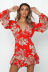 autumn new style sexy V-neck halter long-sleeved waist printed ruffle dress NSYD3717