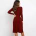  round neck long-sleeved lace-up solid color dress knitted mid-length skirt NSYD3720