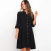  single-breasted rolled sleeves pleated temperament pure color dress NSYD3724