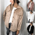 otoño e invierno venta caliente nueva moda color sólido bolsillo de manga larga chaqueta de terciopelo de piel de venado NSYD3727