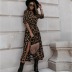  long-sleeved V-neck fashion leopard print dress NSYD3730